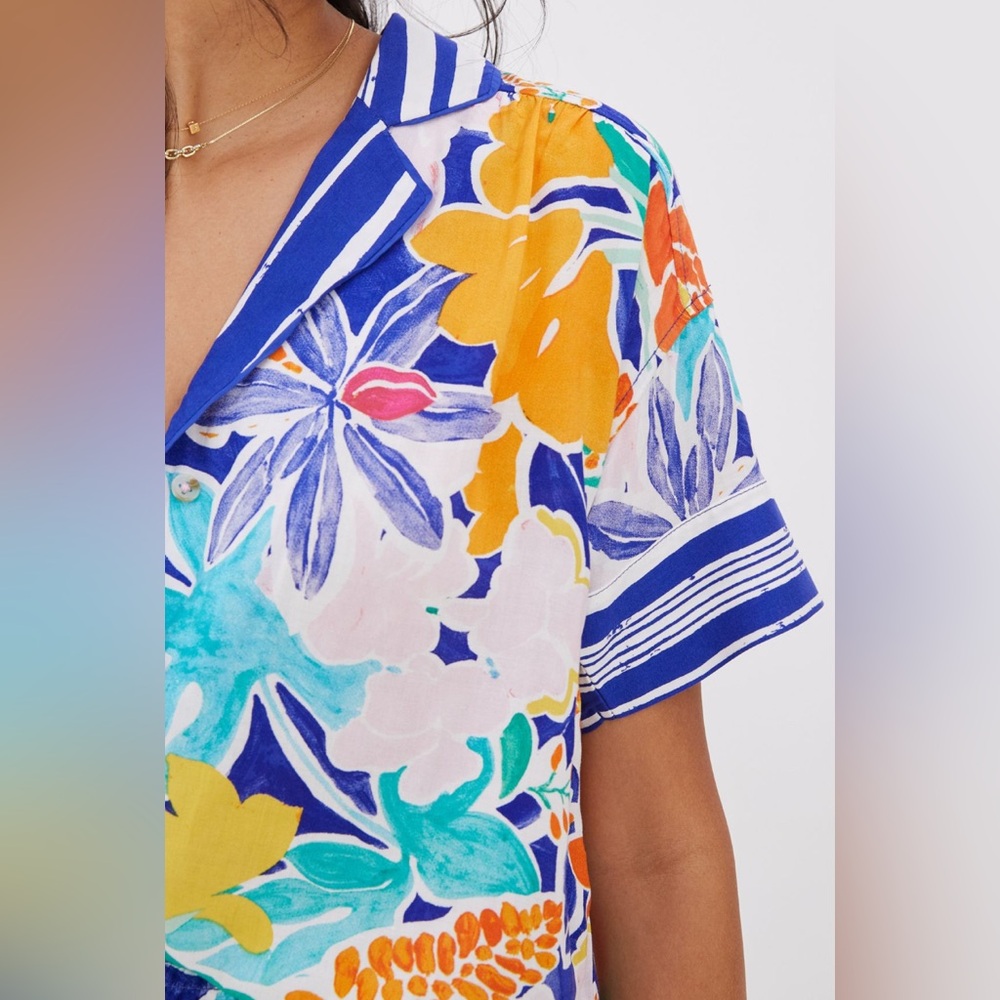 Anthropologie Sisters Gulassa Whimsy Pajama Top Floral Short Sleeve Small New - Picture 3 of 10